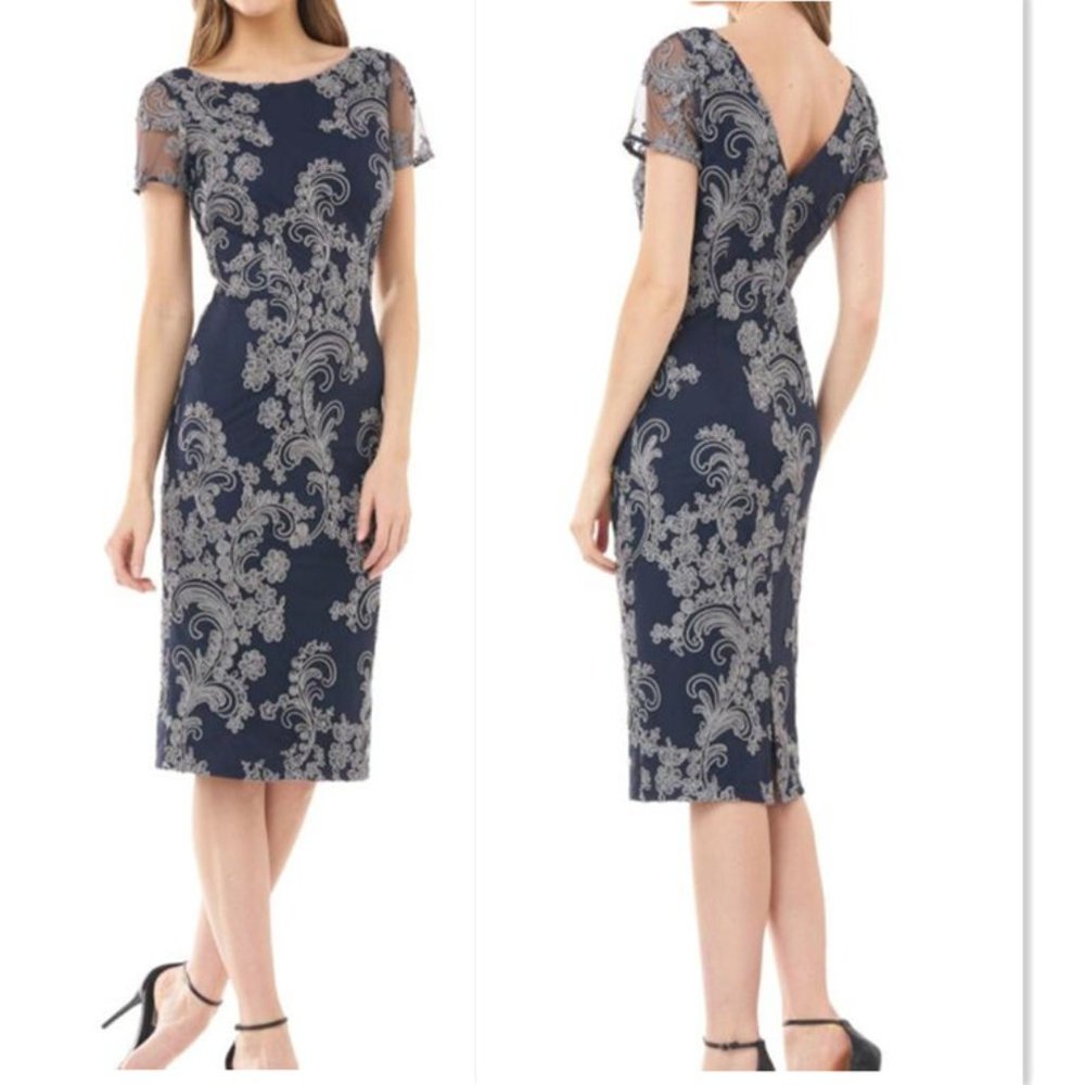 JS Collections Soutache-Trim Midi Dress / Wedding/